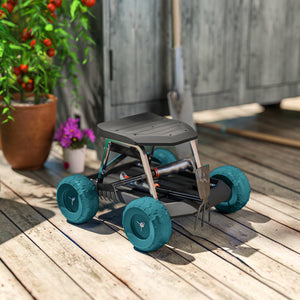 Siège de jardin sur roues tabouret de jardinage plateau à outils chariot jardinage avec siège pour désherber, planter, 50 x 49 x 32 cm vert foncé