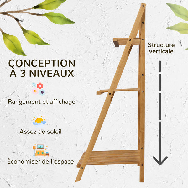 Étagère à plantes en bambou, étagère à fleurs, support de pots de fleur pliable, porte plantes, 3 étagères, 100 x 39 x 97 cm pour Intérieur Balcon Jardin Terrasse