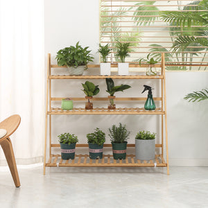 Étagère à plantes en bambou, étagère à fleurs, support de pots de fleur pliable, porte plantes, 3 étagères, 100 x 39 x 97 cm pour Intérieur Balcon Jardin Terrasse