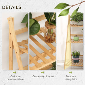 Étagère à plantes en bambou, étagère à fleurs, support de pots de fleur pliable, porte plantes, 3 étagères, 100 x 39 x 97 cm pour Intérieur Balcon Jardin Terrasse