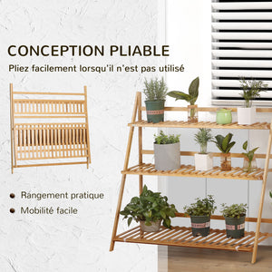 Étagère à plantes en bambou, étagère à fleurs, support de pots de fleur pliable, porte plantes, 3 étagères, 100 x 39 x 97 cm pour Intérieur Balcon Jardin Terrasse