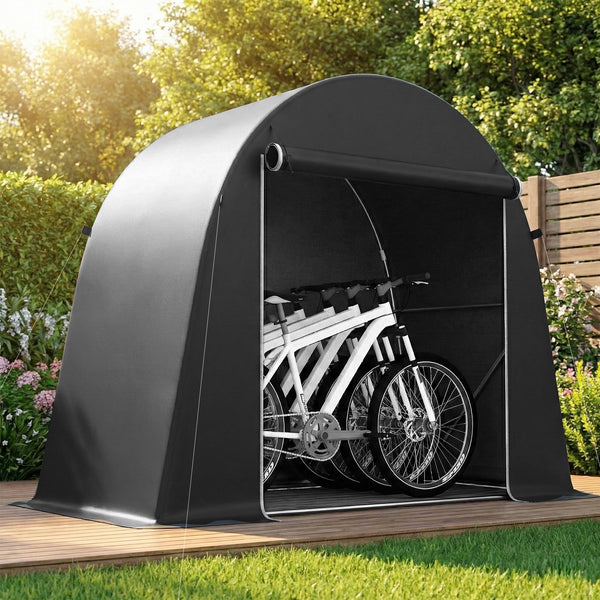 Abri de jardin tente de stockage étanche abri moto porte enroulable fermeture éclair, garage pour vélo et outils rangement et stockage pour vélo moto bois outils, 245x120x200cm gris foncé