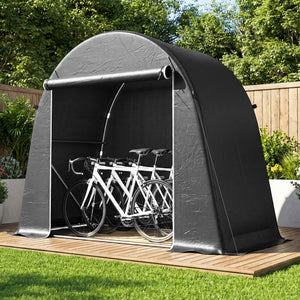 Abri de jardin tente de stockage étanche abri moto porte enroulable fermeture éclair, garage pour vélo et outils rangement et stockage pour vélo moto bois outils, 245x120x200cm gris foncé