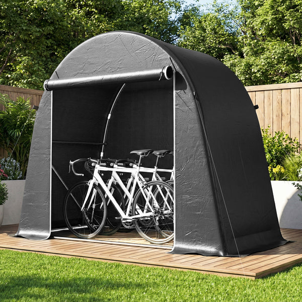 Abri de jardin tente de stockage étanche abri moto porte enroulable fermeture éclair, garage pour vélo et outils rangement et stockage pour vélo moto bois outils, 245x120x200cm gris foncé