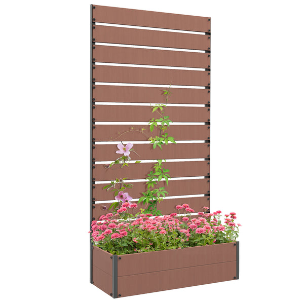 Jardinière avec treillis, lit surélevé de jardin, jardinière extérieure pour plantes grimpantes, bac à fleurs rectangulaire pot de plantes pour balcon terrasse patio, 90,5x38x180 cm, marron