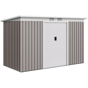 Abri de jardin en acier galvanisé XXL 3,6 m² avec kit de fondation 280 x 130 x 172 cm, cabane de jardin cabanon rangement outils avec portes coulissantes verrouillables aérations, gris clair