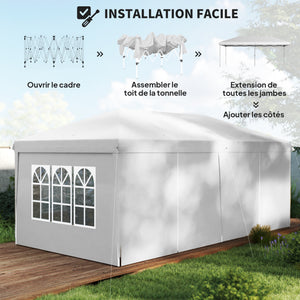 Tonnelle de jardin pliante 6 x 3 m tonnelle de jardin extérieure barnum pliant pop-up imperméabilisé 4 parois latérales amovibles 4 fenêtres + sac de transport blanc