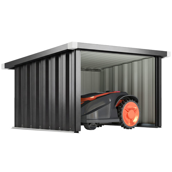 Abri Robot Tondeuse 108 x 86 x 62,5 cm, Garage pour Robot Tondeuse avec Toit Incliné en Acier Galvanisé, pour Tondeuse Robot, Montage Facile, Gris Foncé