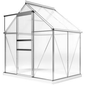 Serre de Jardin 2,5 m² en Aluminium Polycarbonate avec Fondation, 192,5 x 131 x 200 cm, Serre avec Fenêtre Réglable et Porte Coulissante, Abri Extérieur Résistant aux Intempéries, Argent