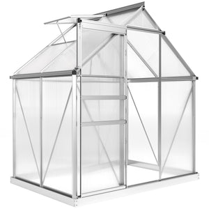 Serre de Jardin 2,5 m² en Aluminium Polycarbonate avec Fondation, 192,5 x 131 x 200 cm, Serre avec Fenêtre Réglable et Porte Coulissante, Abri Extérieur Résistant aux Intempéries, Argent