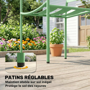 Ensemble Bistrot de Jardin 3 Pièces - Table Basse en Verre Trempé et 2 Chaises à Lattes, Cadre en Acier Galvanisé Antirouille - Mobilier de Jardin, Balcon et Terrasse Chic, Vert
