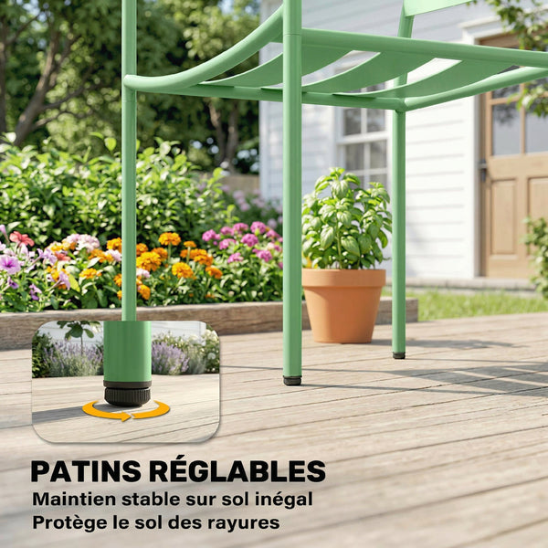Ensemble Bistrot de Jardin 3 Pièces - Table Basse en Verre Trempé et 2 Chaises à Lattes, Cadre en Acier Galvanisé Antirouille - Mobilier de Jardin, Balcon et Terrasse Chic, Vert