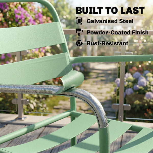 Ensemble Bistrot de Jardin 3 Pièces - Table Basse en Verre Trempé et 2 Chaises à Lattes, Cadre en Acier Galvanisé Antirouille - Mobilier de Jardin, Balcon et Terrasse Chic, Vert