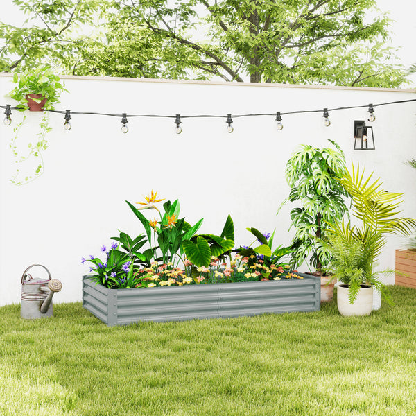 Carré potager rectangulaire, lit de jardin surélevé en acier galvanisé, fond ouvert, jardinière avec bord anti-coupure barres de soutien, 180 x 90 x 30 cm, gris argenté