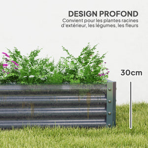Carré potager rectangulaire, lit de jardin surélevé en acier galvanisé, fond ouvert, jardinière avec bord anti-coupure barres de soutien, 180 x 90 x 30 cm, gris argenté