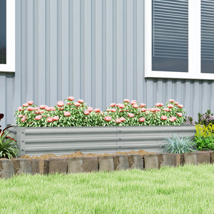 Carré potager rectangulaire, lit de jardin surélevé en acier galvanisé, fond ouvert, jardinière avec bord anti-coupure barres de soutien, 180 x 90 x 30 cm, gris argenté