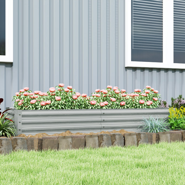 Carré potager rectangulaire, lit de jardin surélevé en acier galvanisé, fond ouvert, jardinière avec bord anti-coupure barres de soutien, 180 x 90 x 30 cm, gris argenté