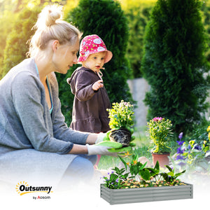 Carré potager rectangulaire, lit de jardin surélevé en acier galvanisé, fond ouvert, jardinière avec bord anti-coupure barres de soutien, 180 x 90 x 30 cm, gris argenté