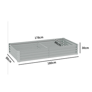 Carré potager rectangulaire, lit de jardin surélevé en acier galvanisé, fond ouvert, jardinière avec bord anti-coupure barres de soutien, 180 x 90 x 30 cm, gris argenté