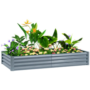 Carré potager rectangulaire, lit de jardin surélevé en acier galvanisé, fond ouvert, jardinière avec bord anti-coupure barres de soutien, 180 x 90 x 30 cm, gris argenté