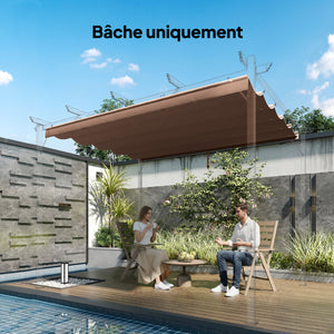 Toile de toit pour pergola tonnelle rétractable de 3 x 3 m - toile uniquement 250 x 255 cm café