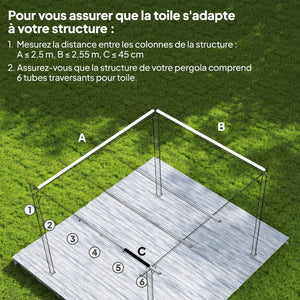 Toile de toit pour pergola tonnelle rétractable de 3 x 3 m - toile uniquement 250 x 255 cm café