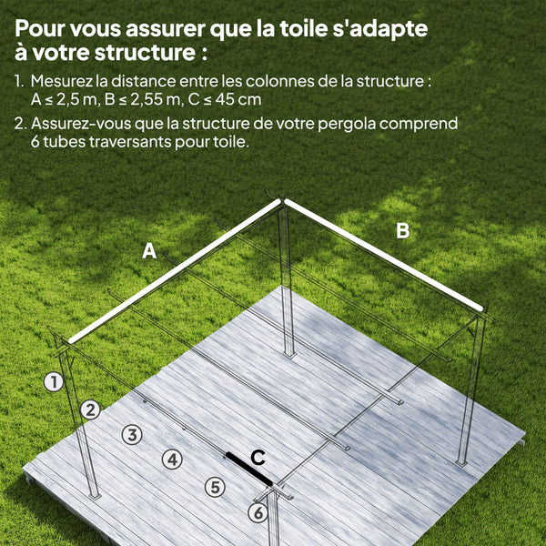 Toile de toit pour pergola tonnelle rétractable de 3 x 3 m - toile uniquement 250 x 255 cm café