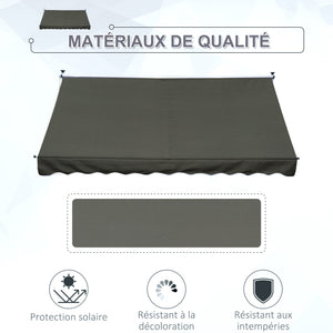 Store banne Manuel rétractable 3L x 1,5l m Auvent Téléscopique sans Perçage Inclinaison et Hauteur réglable Installation Rapide métal alu Polyester Anti-UV Gris