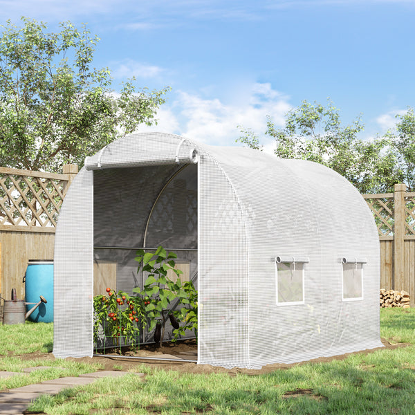 Serre de Jardin Tunnel 6 m² 3L x 2l x 1,9H m Acier galvanisé renforcé diamètre 2,4 cm + PE Haute densité fenêtres Porte Blanc