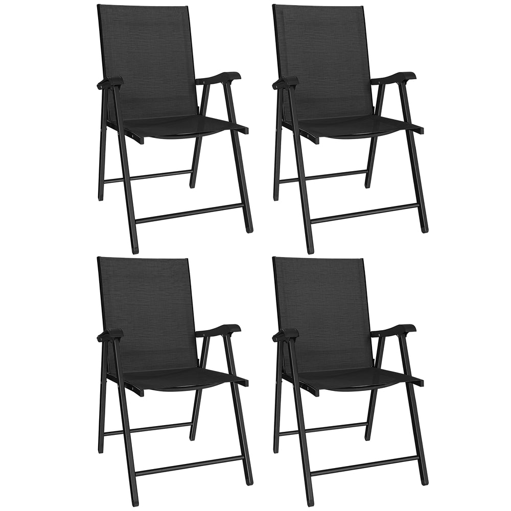Lot de 4 Chaises de Jardin Pliantes en Textilène - Mobilier de Jardin avec Structure Acier Robuste sans Montage - Chaise de Terrasse et Balcon à Dossier Haut Ergonomique, Noir