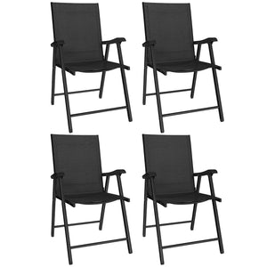 Lot de 4 Chaises de Jardin Pliantes en Textilène - Mobilier de Jardin avec Structure Acier Robuste sans Montage - Chaise de Terrasse et Balcon à Dossier Haut Ergonomique, Noir