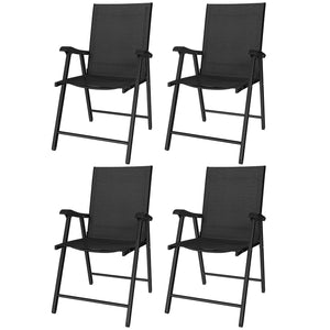 Lot de 4 Chaises de Jardin Pliantes en Textilène - Mobilier de Jardin avec Structure Acier Robuste sans Montage - Chaise de Terrasse et Balcon à Dossier Haut Ergonomique, Noir