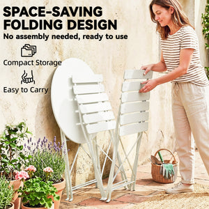 Ensemble bistro jardin 3 pièces pliable Table bistrot avec 2 chaises Assise à lattes Pieds en X doubles Résistant à la rouille Mobilier bistro pour balcon terrasse Jardin Blanc crème