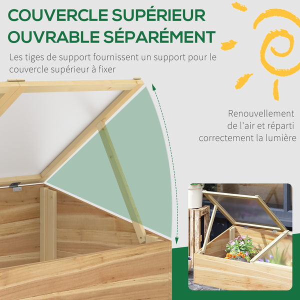 Mini Serre de Jardin Serre pour semis dim. 100L x 50l x 36H cm Toit 2 pans ouvrables séparemment Panneaux de Polycarbonate Bois Sapin pré-huilé