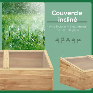 Mini Serre de Jardin Serre pour semis dim. 100L x 50l x 36H cm Toit 2 pans ouvrables séparemment Panneaux de Polycarbonate Bois Sapin pré-huilé