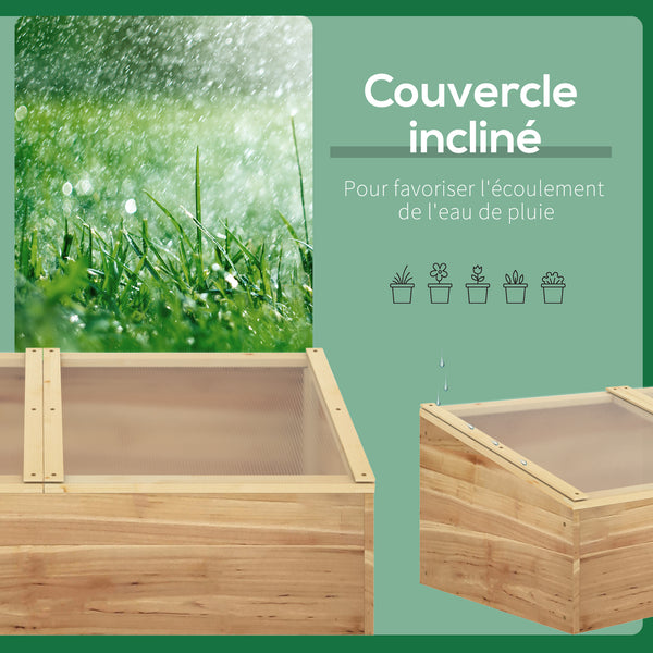 Mini Serre de Jardin Serre pour semis dim. 100L x 50l x 36H cm Toit 2 pans ouvrables séparemment Panneaux de Polycarbonate Bois Sapin pré-huilé