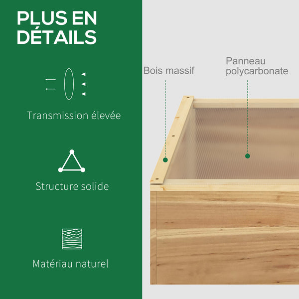 Mini Serre de Jardin Serre pour semis dim. 100L x 50l x 36H cm Toit 2 pans ouvrables séparemment Panneaux de Polycarbonate Bois Sapin pré-huilé