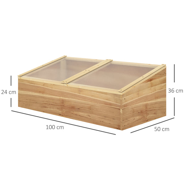 Mini Serre de Jardin Serre pour semis dim. 100L x 50l x 36H cm Toit 2 pans ouvrables séparemment Panneaux de Polycarbonate Bois Sapin pré-huilé