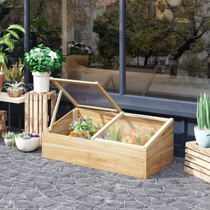 Mini Serre de Jardin Serre pour semis dim. 100L x 50l x 36H cm Toit 2 pans ouvrables séparemment Panneaux de Polycarbonate Bois Sapin pré-huilé