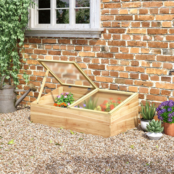 Mini Serre de Jardin Serre pour semis dim. 100L x 50l x 36H cm Toit 2 pans ouvrables séparemment Panneaux de Polycarbonate Bois Sapin pré-huilé
