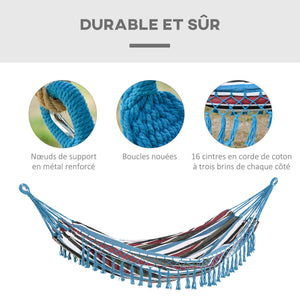 Hamac de Voyage Portable Style Hippie Chic Toile de hamac dim. 2,85L x 1,5l m Coton Polyester Multicolore