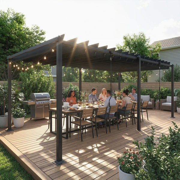Pergola XXL 5,7x3m avec Toit à Lames Orientables 0-90° - Tonnelle de Jardin en Aluminium et Acier - Abri Terrasse Grande Capacité 11 Personnes, UV50+, 12 Vis d'Expansion, Gris Anthracite