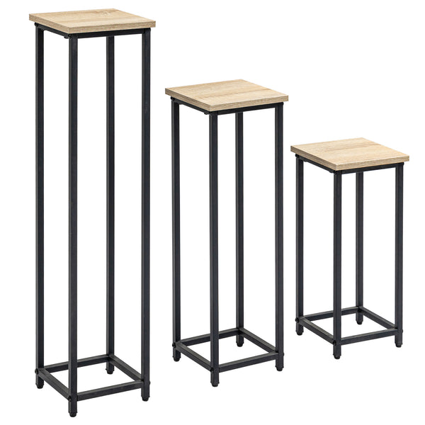 Lot de 3 supports pot de fleurs porte-plantes carrées empilables - 21 x 21 x 50/70/90 cm - acier