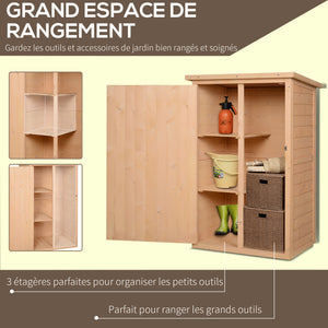 Armoire abri de Jardin Remise pour Outils Bois de Sapin pré-huilé Toit bitumé incliné - Grande Porte verrouillable loquet - 2 étagères - dim. 75L x 56l x 115H cm