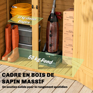 Abri de Rangement en Bois, Cabane de Jardin avec 2 Étagères, Double Portes et Loquets, Armoire à Outils avec Toit Incliné pour Terrasse, Jardin, Garage, Marron