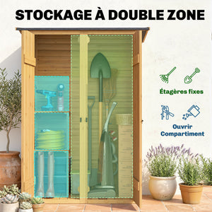 Abri de Rangement en Bois, Cabane de Jardin avec 2 Étagères, Double Portes et Loquets, Armoire à Outils avec Toit Incliné pour Terrasse, Jardin, Garage, Marron
