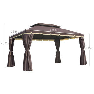 Tonnelle de jardin extérieur 4 x 3 m barnum double toit tente de réception avec parois et moustiquaires marron