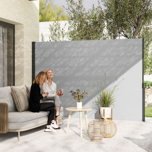 Store latéral Brise-Vue paravent rétractable de jardin dim. 3L x 1,8H m alu. Polyester Anti-UV Haute densité 180 g/m² Gris clair