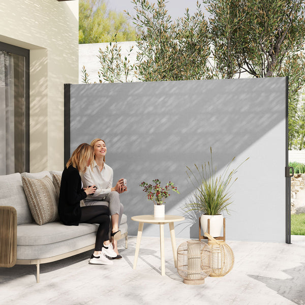 Store latéral Brise-Vue paravent rétractable de jardin dim. 3L x 1,8H m alu. Polyester Anti-UV Haute densité 180 g/m² Gris clair