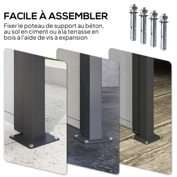 Store latéral Brise-Vue paravent rétractable de jardin dim. 3L x 1,8H m alu. Polyester Anti-UV Haute densité 180 g/m² Gris clair